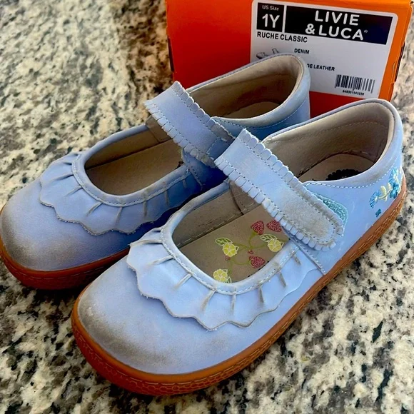 Livie Luca Shoes Livie And Luca Blue Denim Floral Ruche